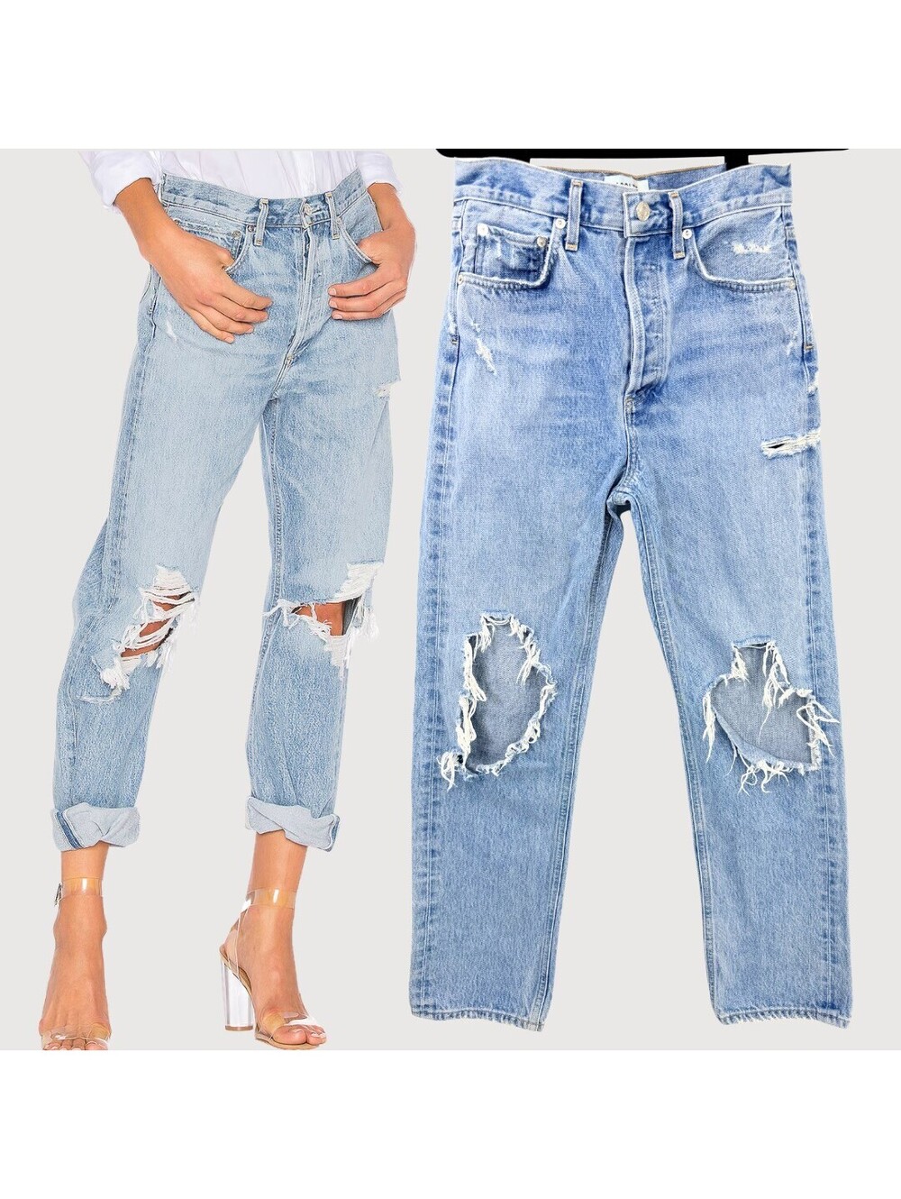AGOLDE 90s Mid Rise Loose Distressed Jeans Light Wash 25